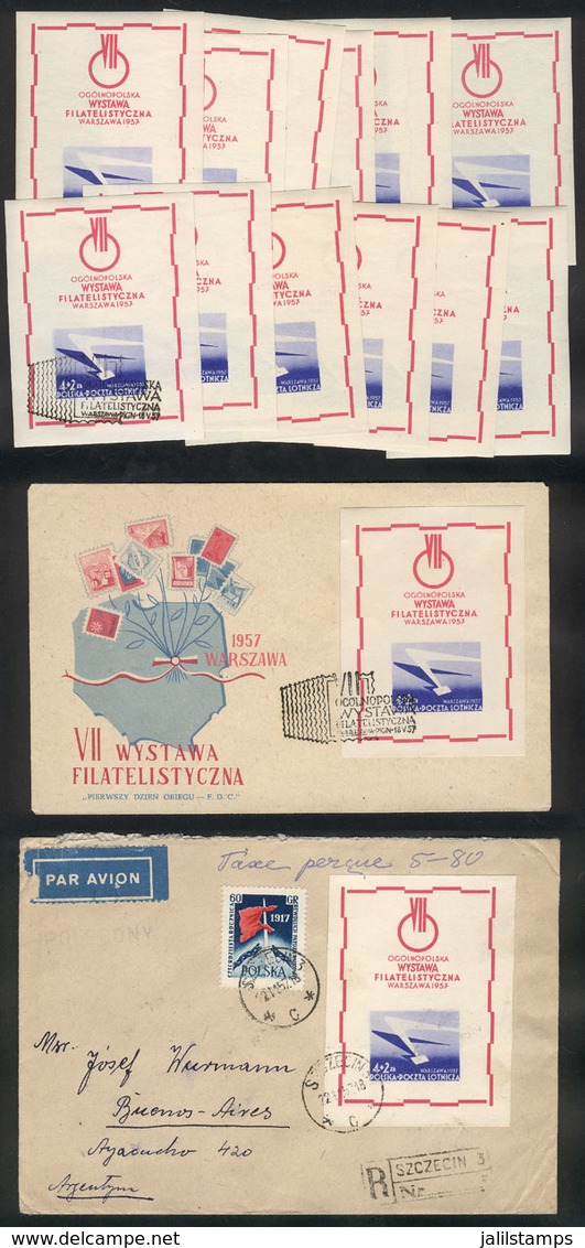 1721 POLAND: Sc.CB1, 1957 Stamp Exhibition, 11 MNH Souvenir Sheets + 3 Used S.sheets With First Day Postmarks (2 On Cove - Other & Unclassified