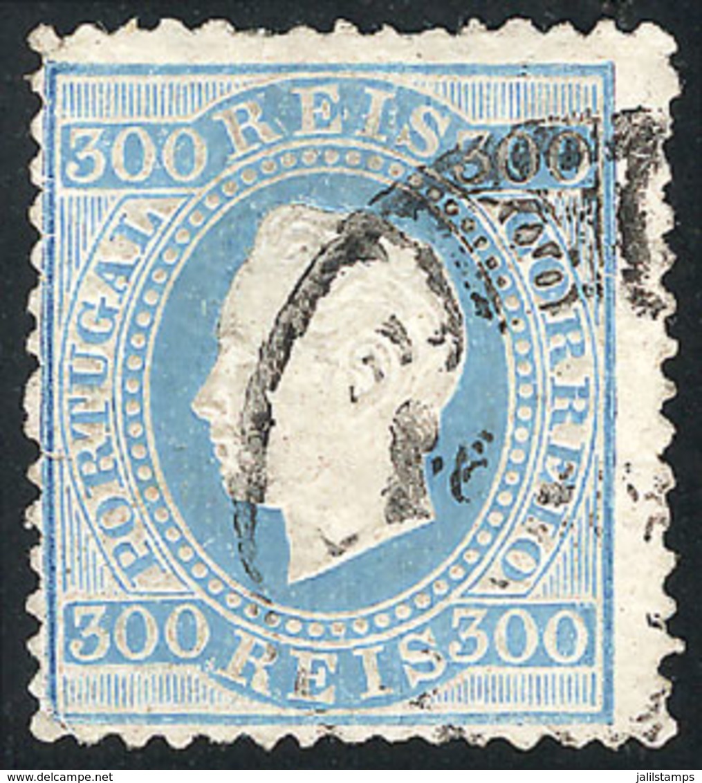 1739 PORTUGAL: Sc.50b, 300r. On Chalky Paper, Perf 12½, LIGHT BLUE Instead Of Violet, Used, VF Quality, Interesting! - Autres & Non Classés