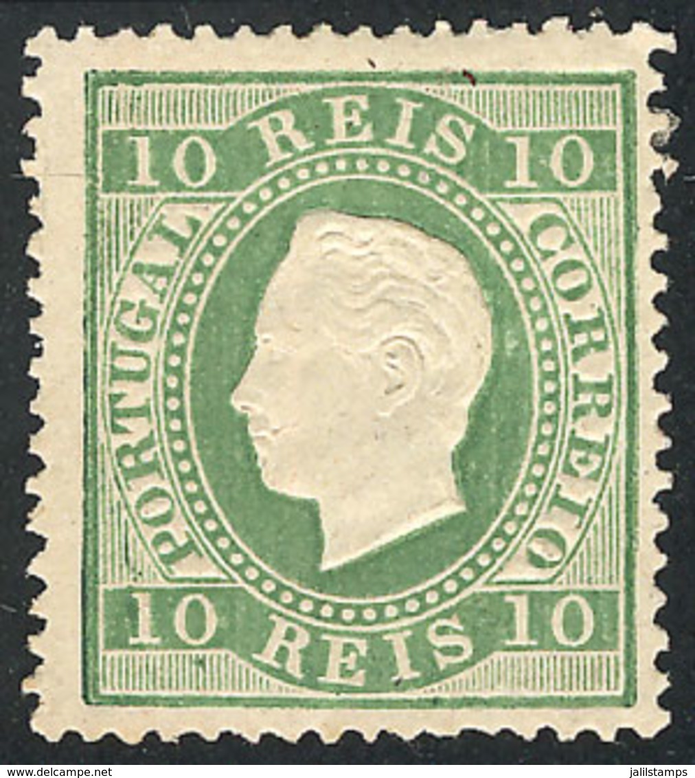 1742 PORTUGAL: Sc.37a, 1880 10r. Yellow-green, Perf 13½, Mint Original Gum, VF Quality! - Sonstige & Ohne Zuordnung