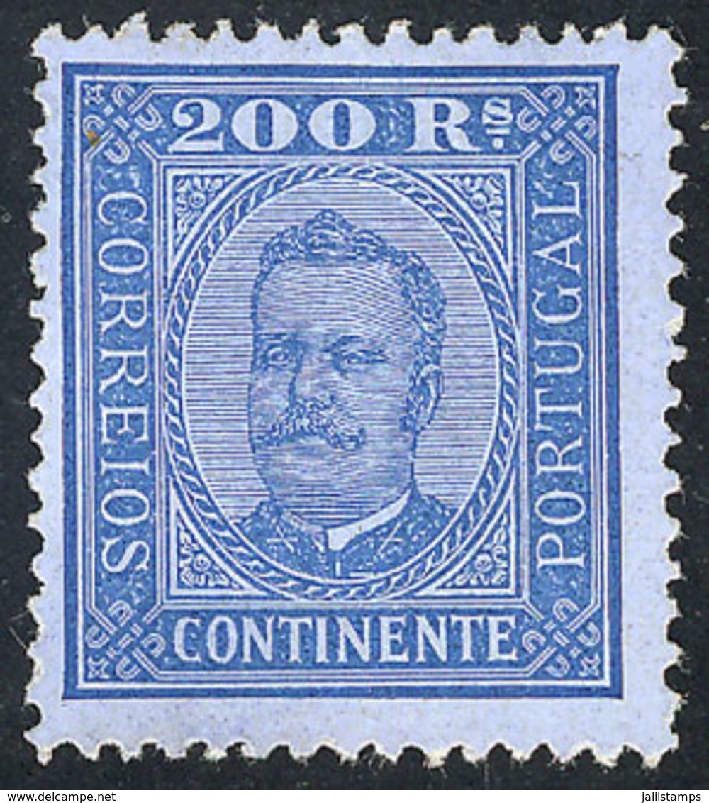 1744 PORTUGAL: Sc.77, 1892/3 200r. Blue, Mint Without Gum, Very Fine Quality! - Sonstige & Ohne Zuordnung