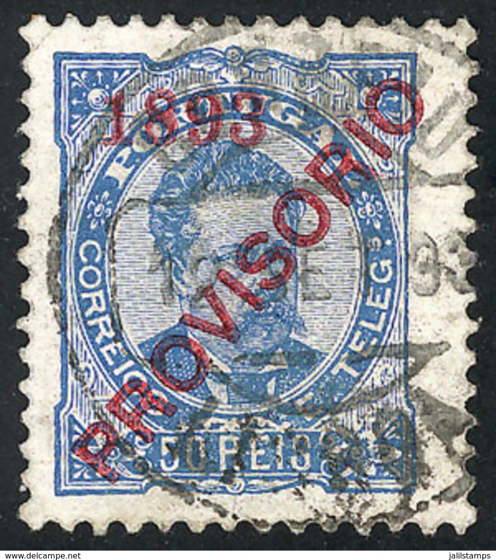 1745 PORTUGAL: Sc.93, 1893 Provisional Of 50r., Used, VF Quality! - Other & Unclassified