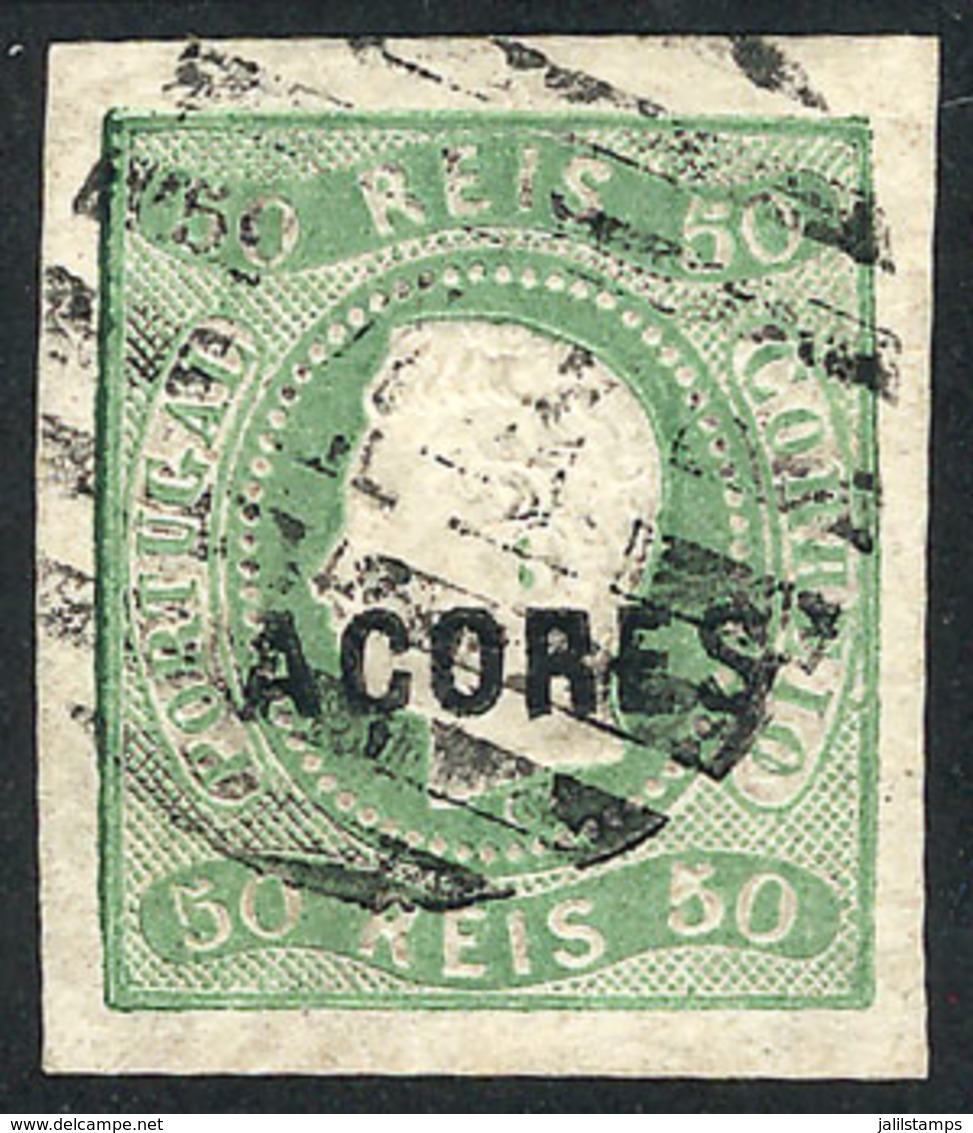 1771 PORTUGAL - AZORES: Sc.4, 1868 50r. Green, Used, Very Fine Quality! - Sonstige & Ohne Zuordnung