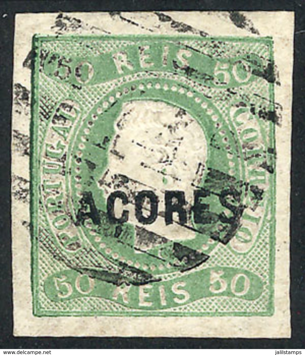 1771 PORTUGAL - AZORES: Sc.4, 1868 50r. Green, Used, Very Fine Quality! - Other & Unclassified