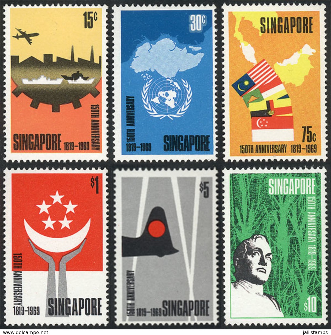 1822 SINGAPORE: Yvert 97/102, 1969 Singapore 150 Years, Complete Set Of 6 Unmounted Values, Excellent Quality, Catalog V - Singapore (1959-...)