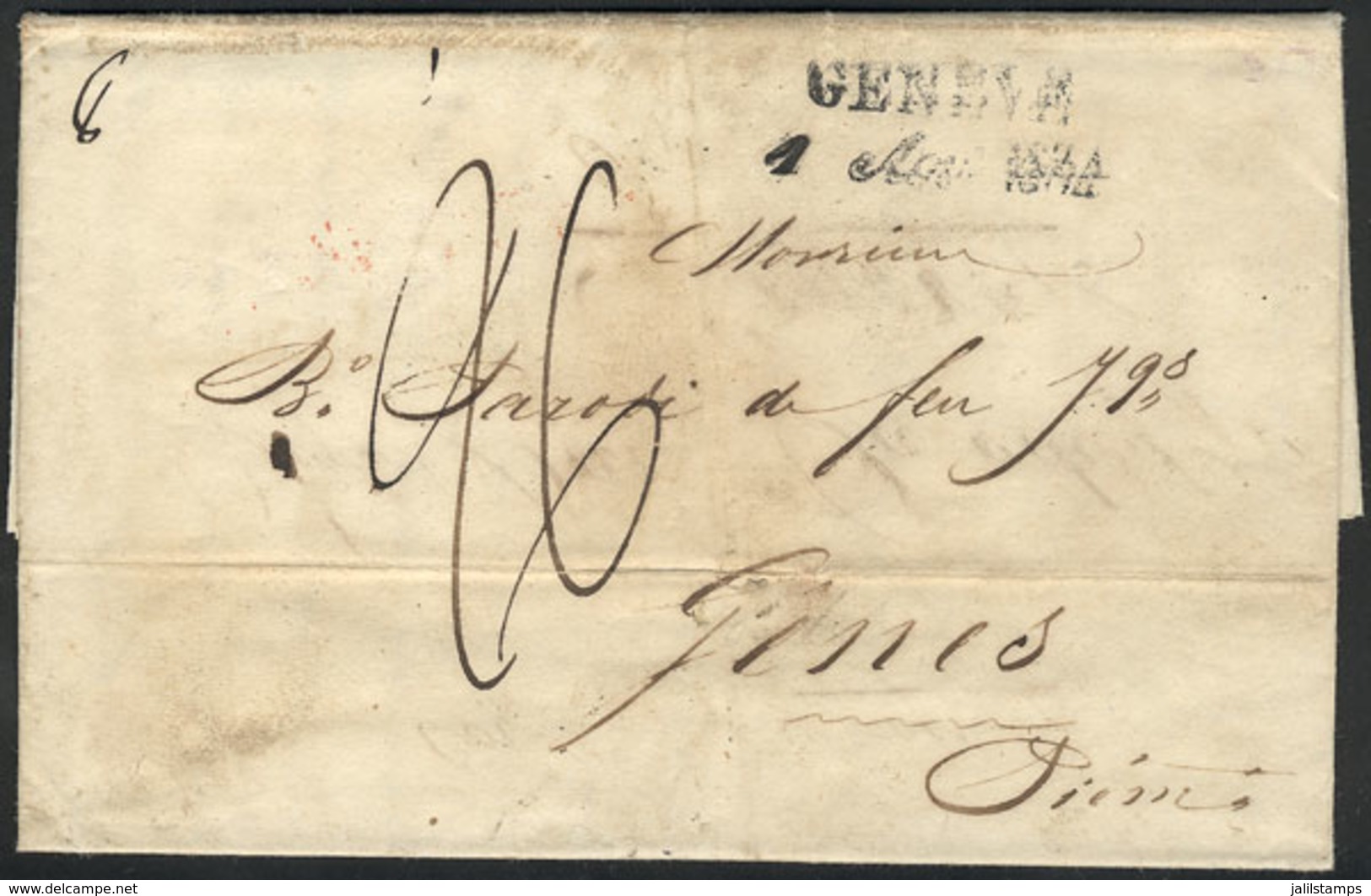 1833 SWITZERLAND: Entire Letter Sent From GENEVE To Genes On 1/AU/1834, With Nice Postal Marks On Front And Reverse, VF! - ...-1845 Prephilately