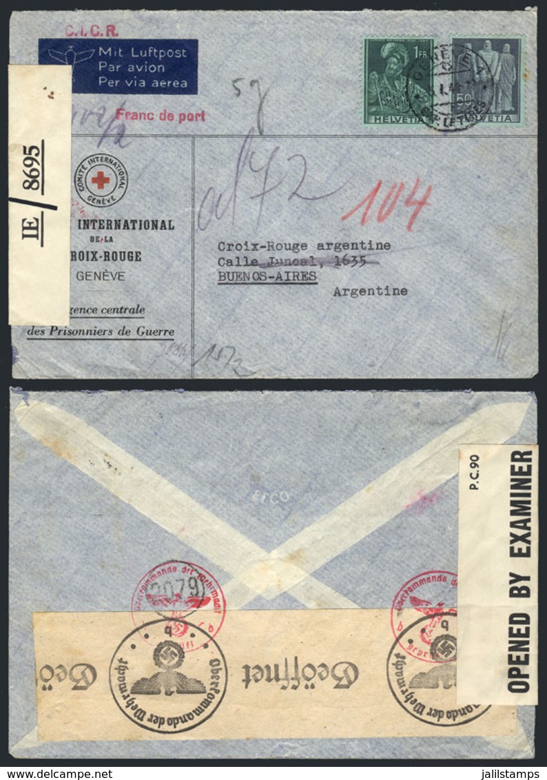 1839 SWITZERLAND: Airmail Cover Sent By The Red Cross From Geneve To Red Cross Argentina On 5/JA/1944, With Rose Mark "" - ...-1845 Vorphilatelie