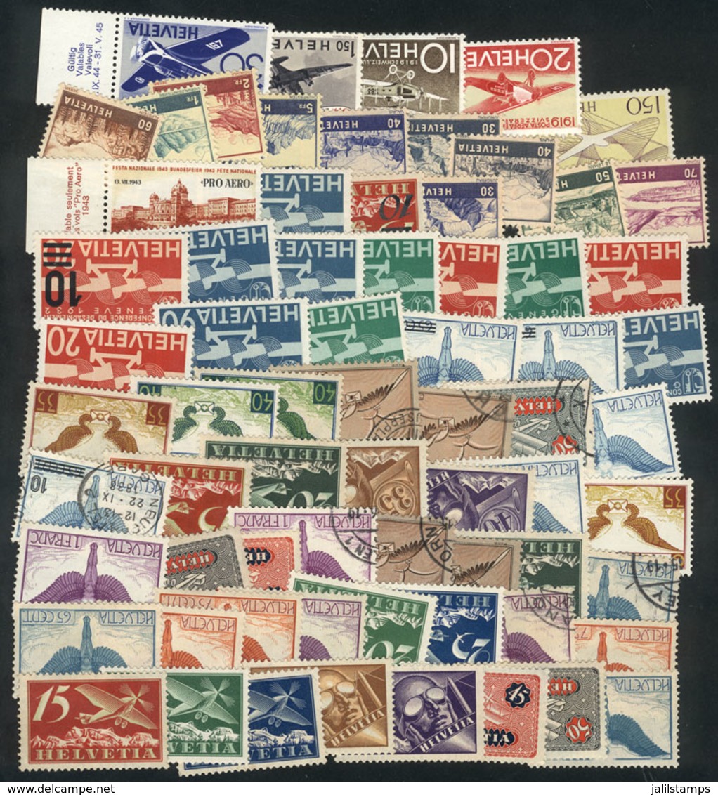 1846 SWITZERLAND: AIRMAIL: Lot Of Used Or Mint Stamps (almost All With Defective Original Gum), Virtually ALL WITH DEFEC - Sonstige & Ohne Zuordnung