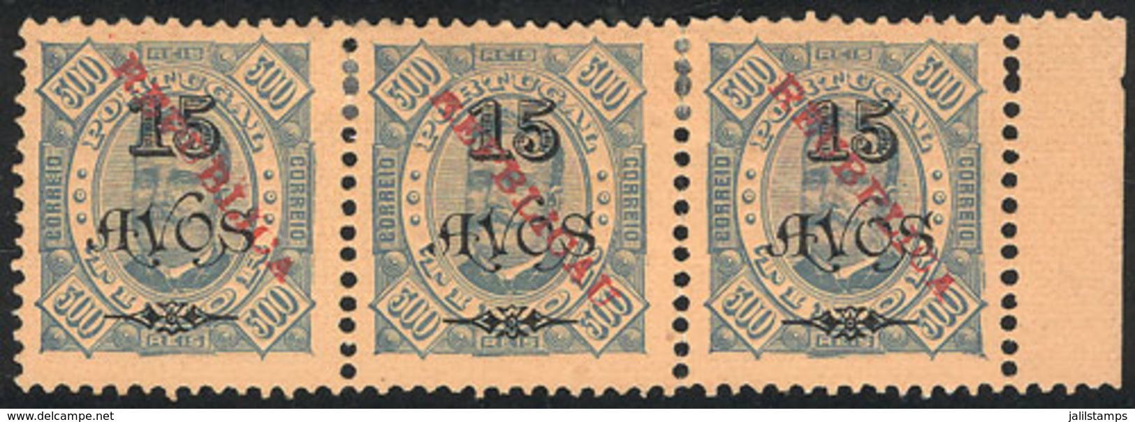 1853 TIMOR: Sc.133 + 133a + 133b, Strip Of 3 With Normal Overprint And The 2 Varieties, Mint Without Gum, Rare, With Lig - Altri - Oceania