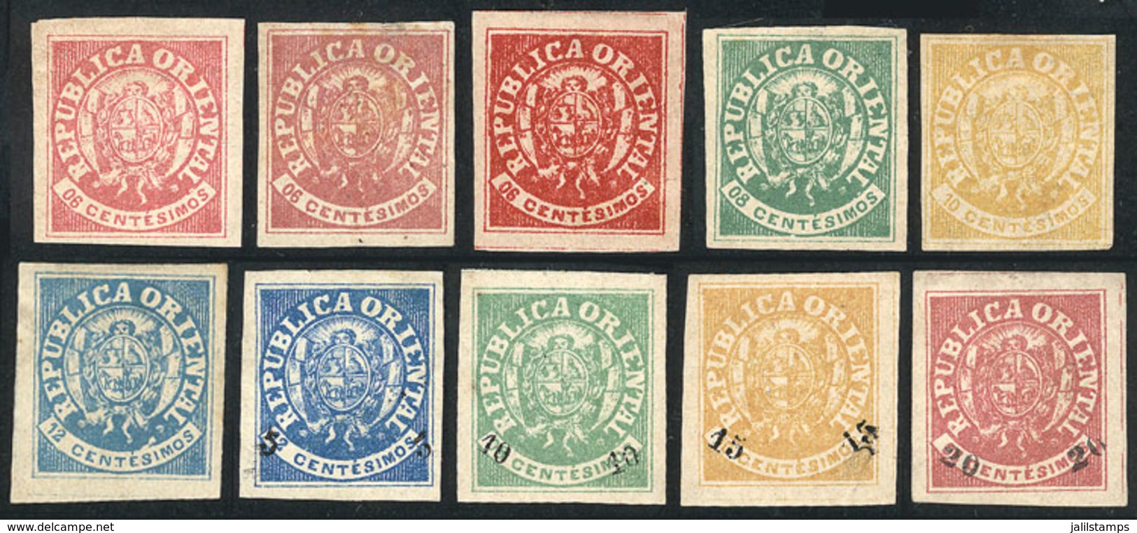 1903 URUGUAY: ESCUDITOS: Yvert 18 + Other Values, 10 Examples On Stockcard (4 With Overprint), Most Mint Without Gum (so - Uruguay