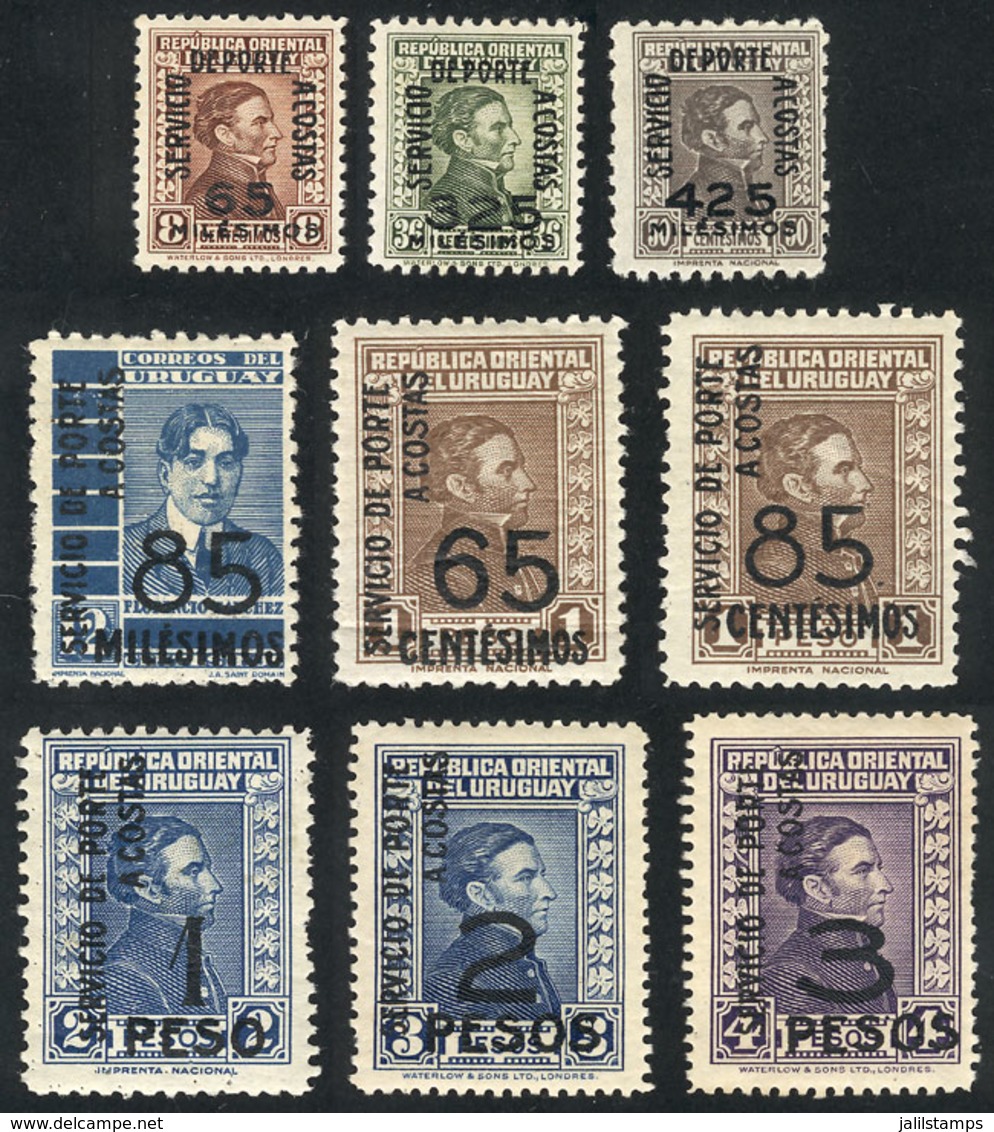1908 URUGUAY: Year 1936, Complete Set Of 9 Unissued Values, Stamps From Previous Issues Oveprinted With New Values For T - Uruguay
