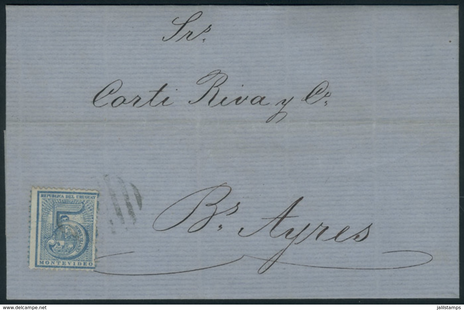 1920 URUGUAY: 3/FEB/1873 MONTEVIDEO - Buenos Aires: Folded Cover Franked By Sc.35 (light Blue), Semi-mute Barred Cancel, - Uruguay