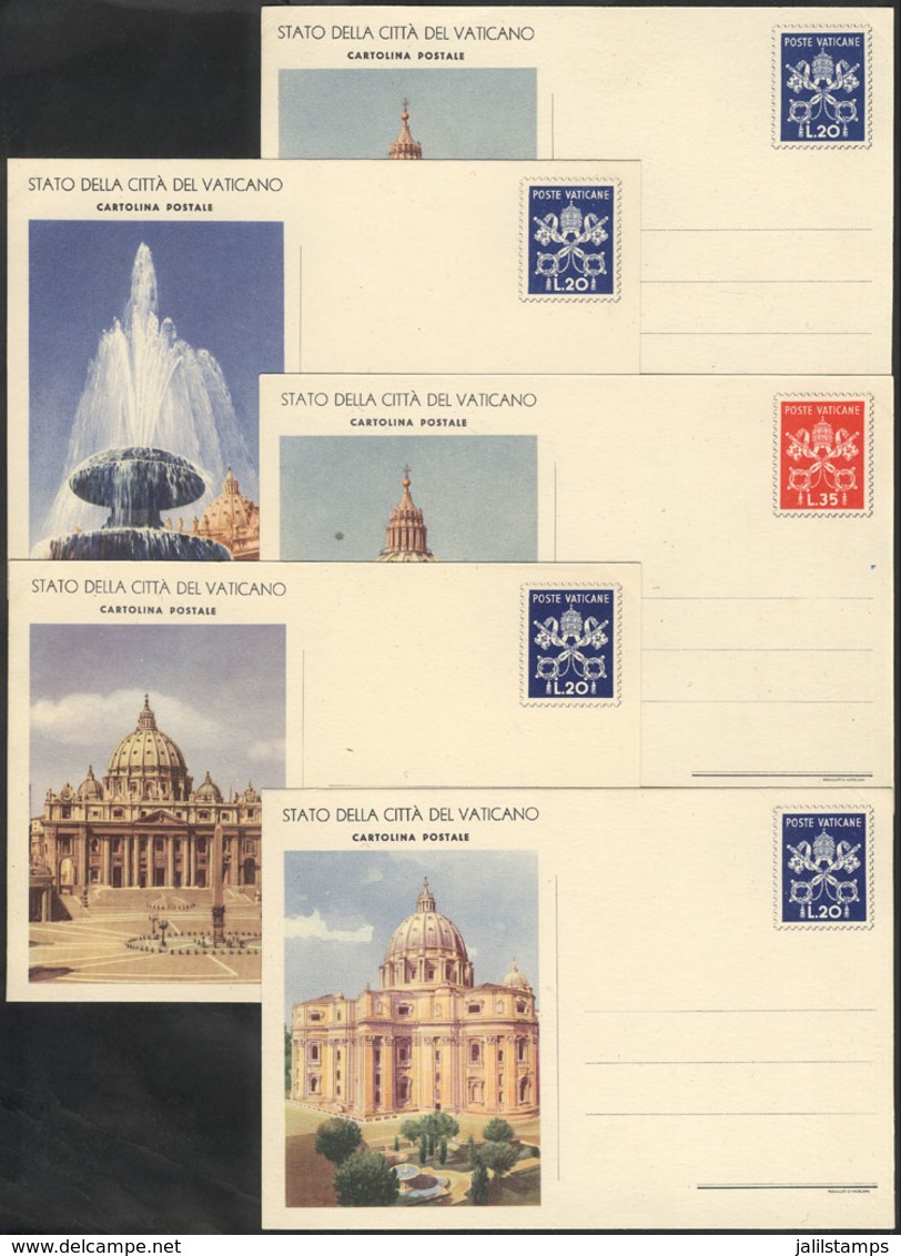 1929 VATICAN: 4 Postal Cards Of 20L. + 1 Of 35L., All Illustrated With Different Views Of The Vatican, Excellent Quality - Other & Unclassified