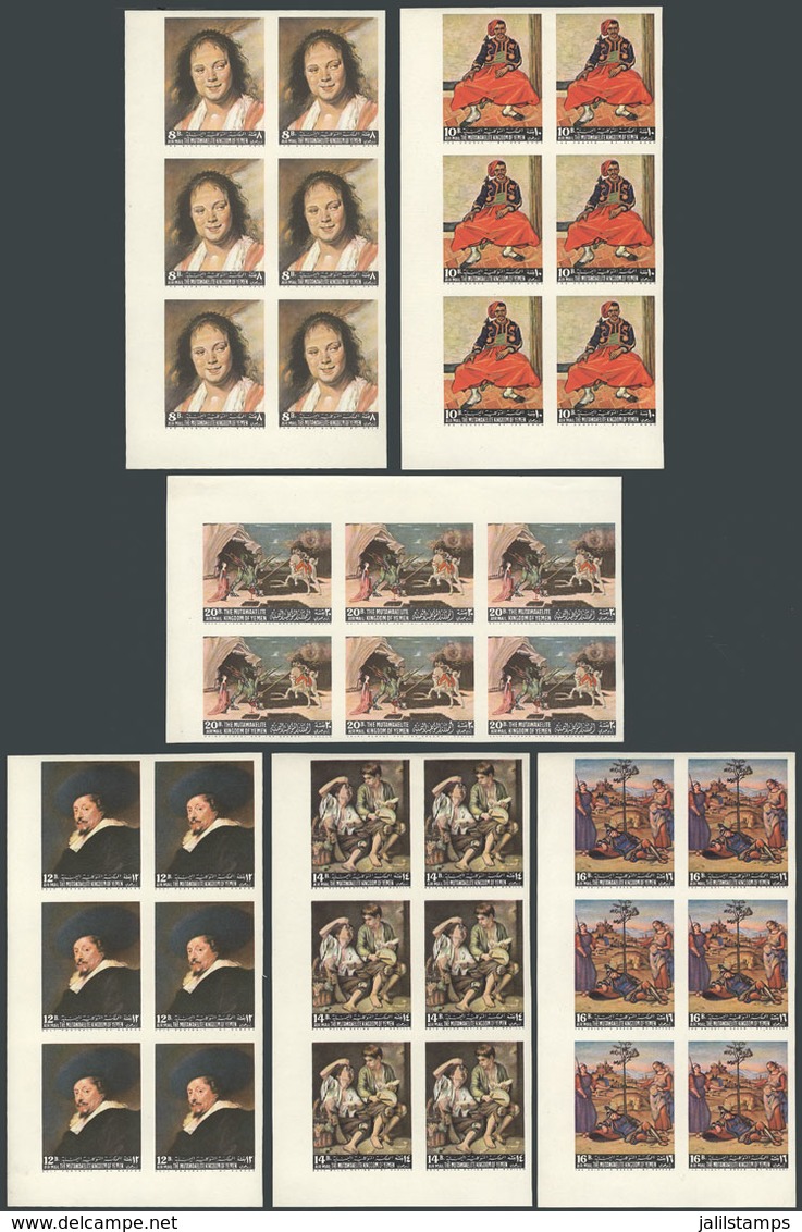 1940 YEMEN: Paintings By Rafael, Murillo, Rubens, Van Gogh, Hals And Ucello, Set Of 6 Values In IMPERFORATE Blocks Of 6, - Yémen