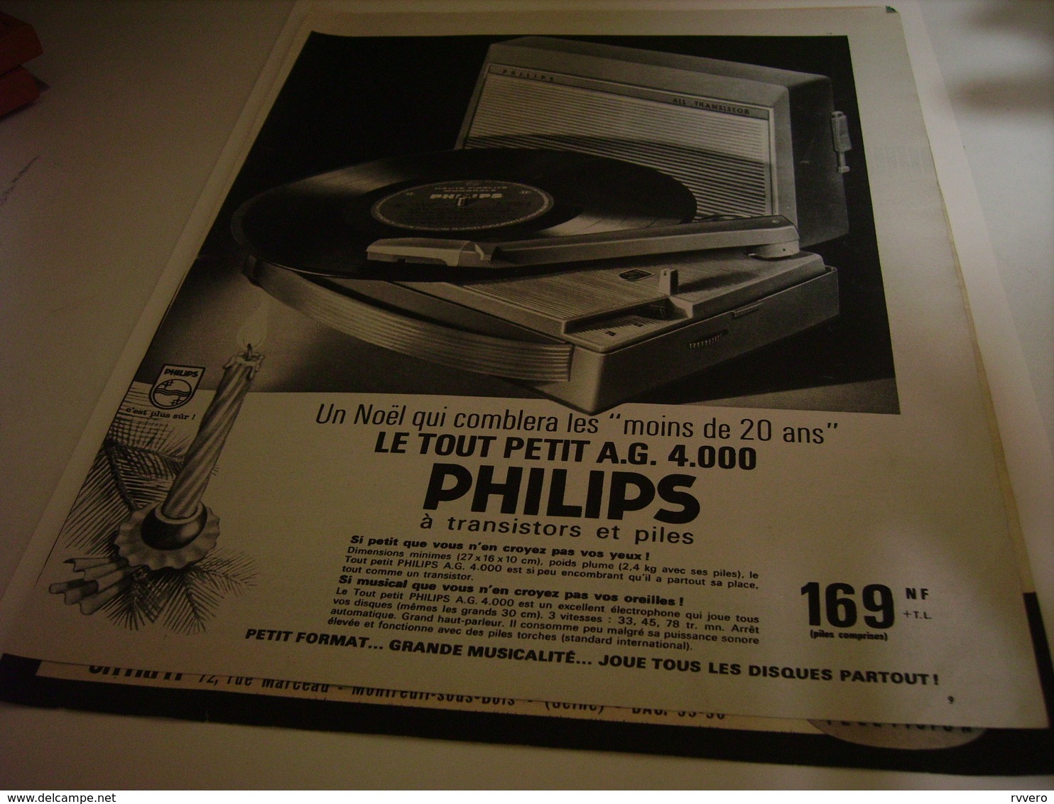 ANCIENNE PUBLICITE TOURNE DISQUE A G 4000 PHILIPS 1959 - Autres & Non Classés