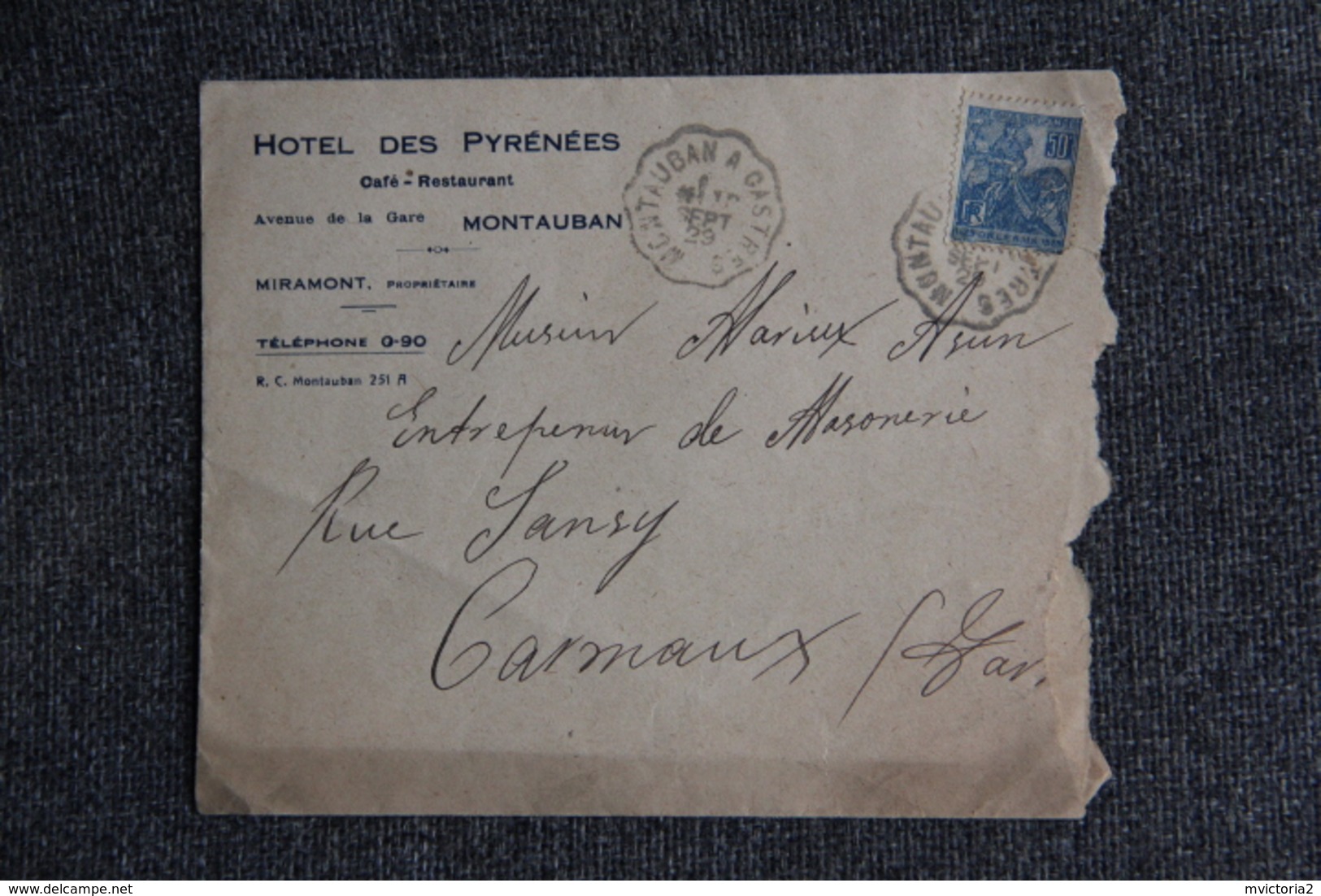 Timbre Sur Lettre Publicitaire - MONTAUBAN , Hotel Des Pyrénées.1929 - Sport & Turismo