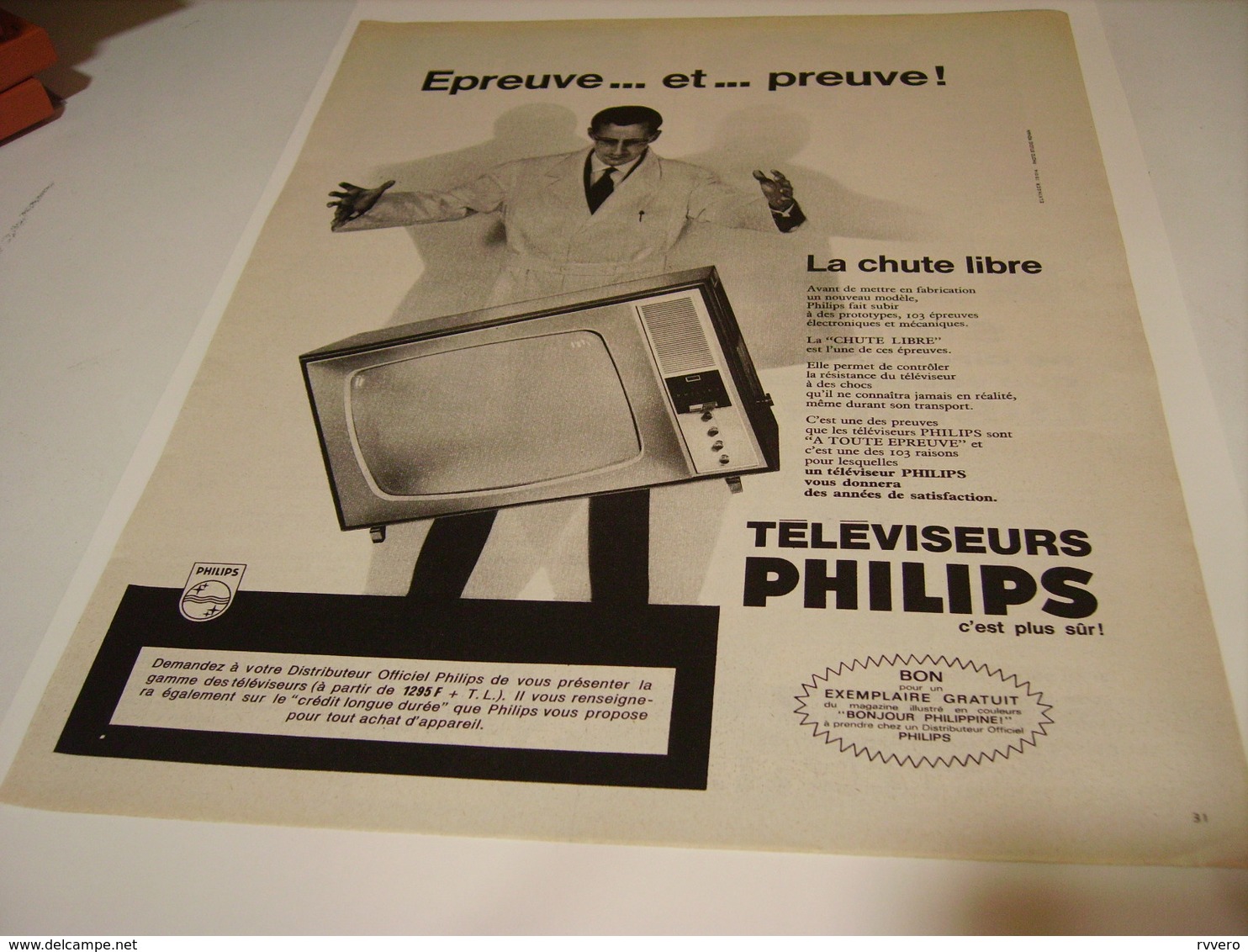 ANCIENNE  PUBLICITE EPREUVE ET PREUVE TELE  PHILIPS 1964 - Autres & Non Classés