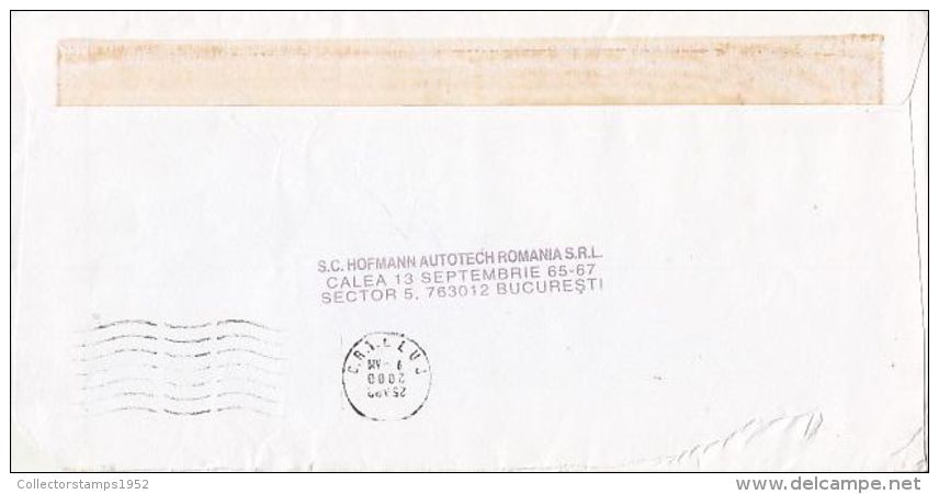 6449FM- AMOUNT 600, BUCHAREST, RED MACHINE STAMPS ON COVER, 2000, ROMANIA - Lettres & Documents