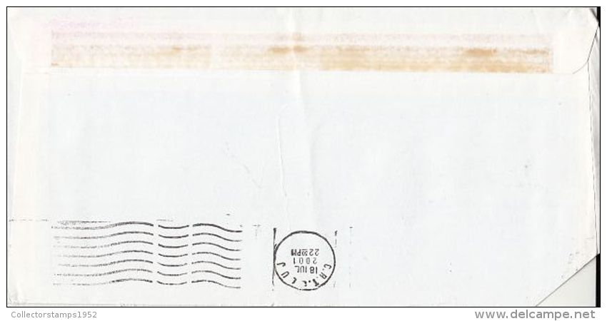 6459FM- AMOUNT 1000, BUCHAREST, RED MACHINE STAMPS ON COVER, COMPANY HEADER, 2001, ROMANIA - Covers & Documents