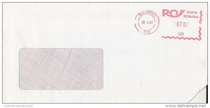 6460FM- AMOUNT 700, BUCHAREST, RED MACHINE STAMPS ON COVER, 2001, ROMANIA - Covers & Documents