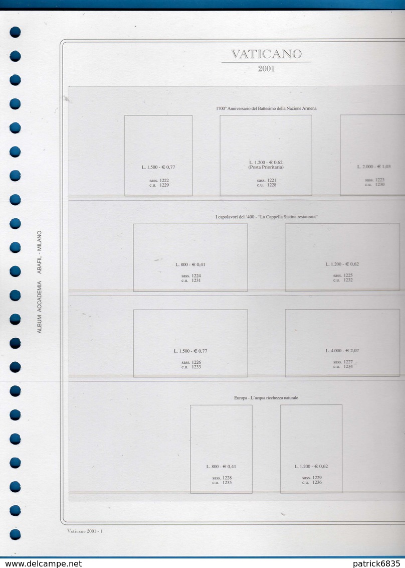 2001 CITTA' DEL VATICANO- 5 FOGLI 22 ANELLI ABAFIL ACCADEMIA NUOVI Mai Usati Doppi.  Vedi Descrizione - Pre-printed Pages