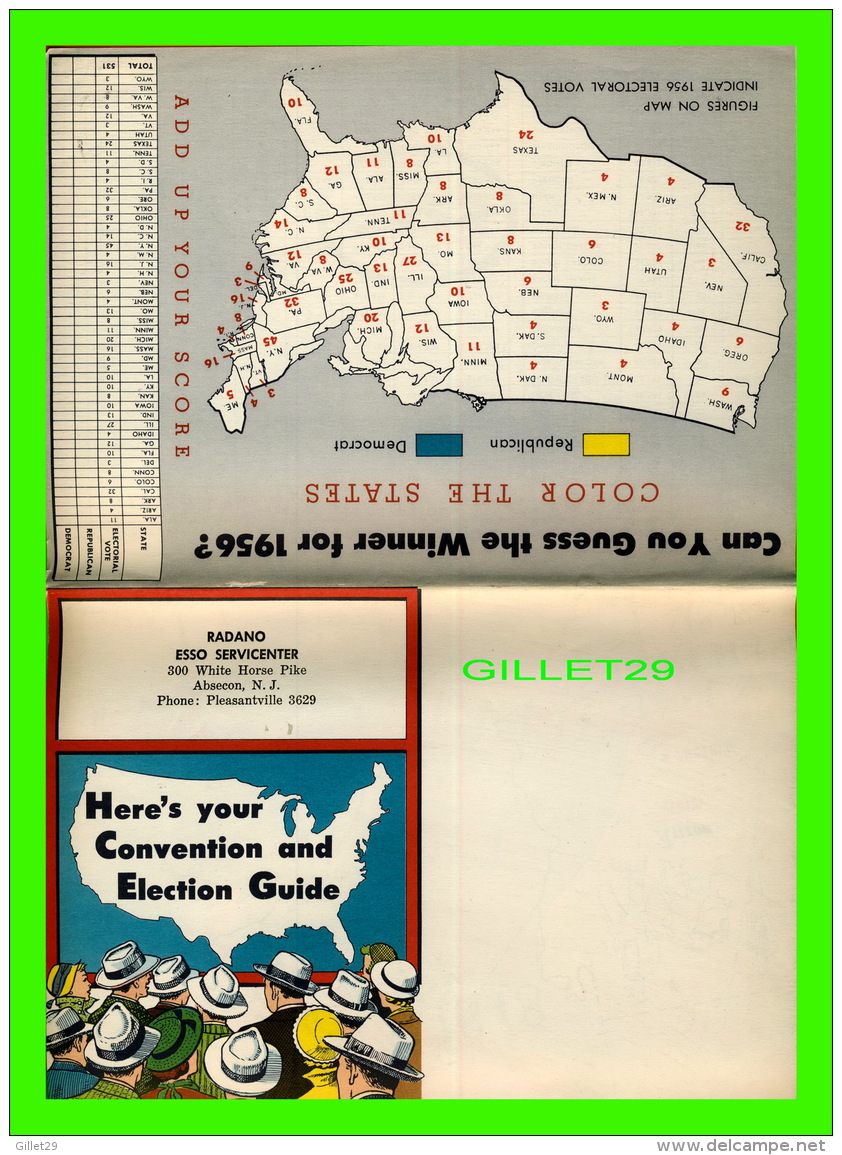 PROGRAMMES - HERE'S YOUR CONVENTION &amp; ELECTION GUIDE 1956 BY RADANO ESSO SERVICENTER, ABSECON, NEW JERSEY - 60 X 85 - Programmes