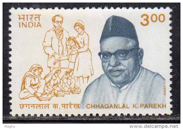 India MH 1999, Chhaganlal Parekh, Social Reformer, Image Of Doctor, Medicine, Stethoscope - Unused Stamps