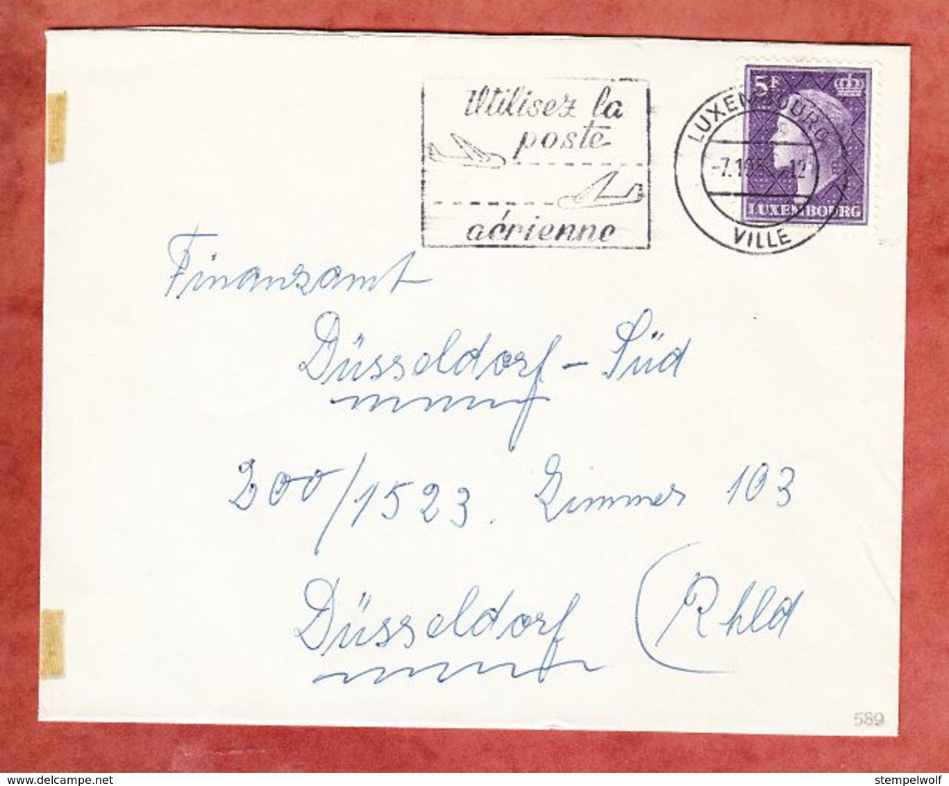 Brief, EF, MS Utilisez La Poste Aerienne Luxembourg-Ville, Nach Duesseldorf 1958? (52097) - Briefe U. Dokumente