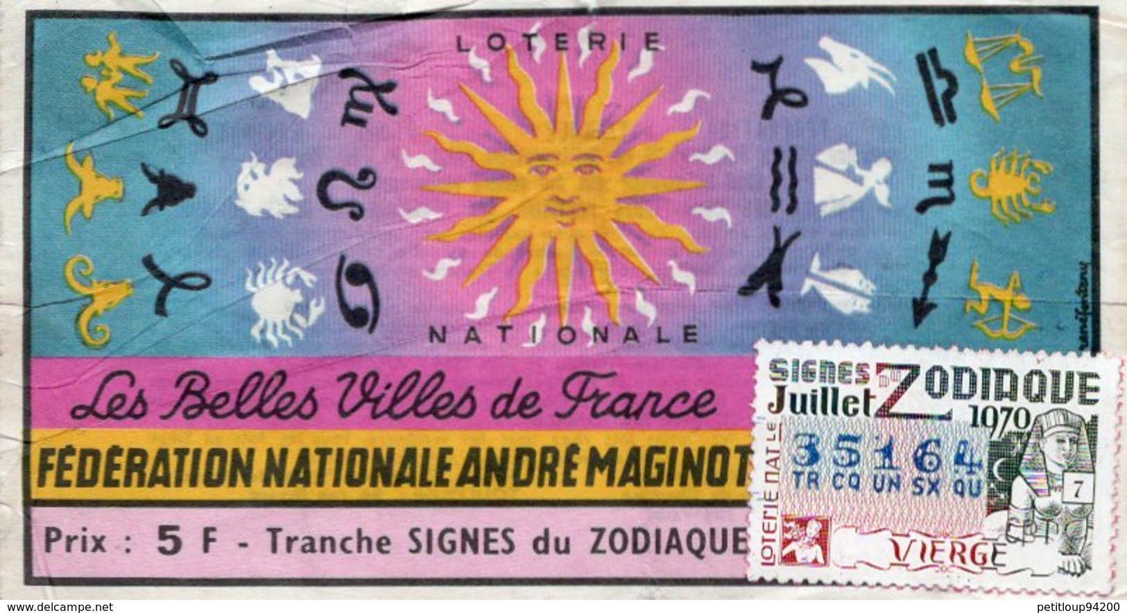 BILLET  DE  LOTERIE  FEDERATION NATIONALE ANDRE MAGINOT Les Belles Villes De France 1970 - Billets De Loterie