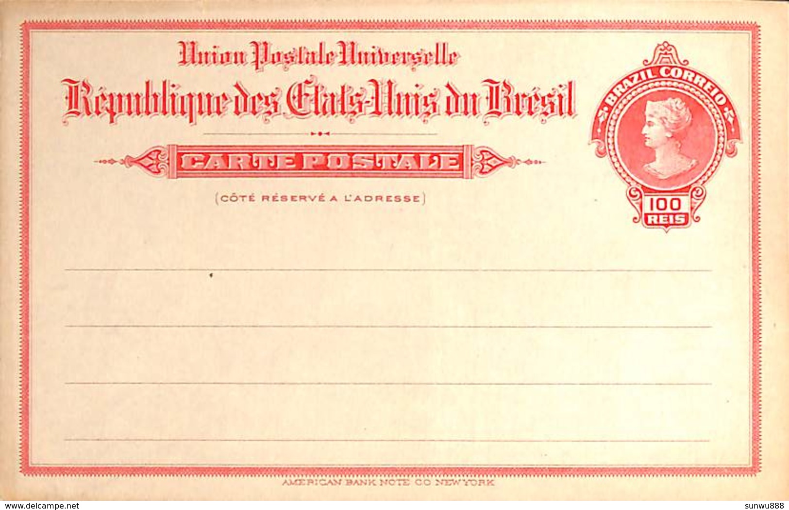 Entier Postal - République Des Etats-Unis Du Brésil (100 Reis, American Bank Note Co New York) - Autres