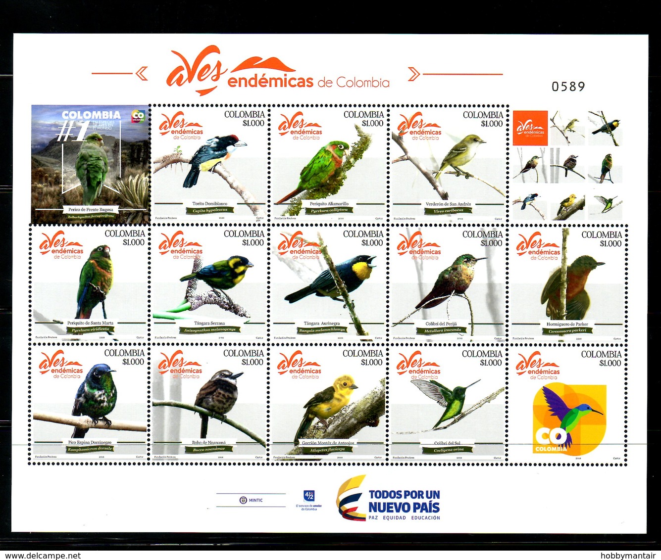 COLOMBIA, 2018 BIRDS, MSS, MNH **NEW!! - Autres & Non Classés