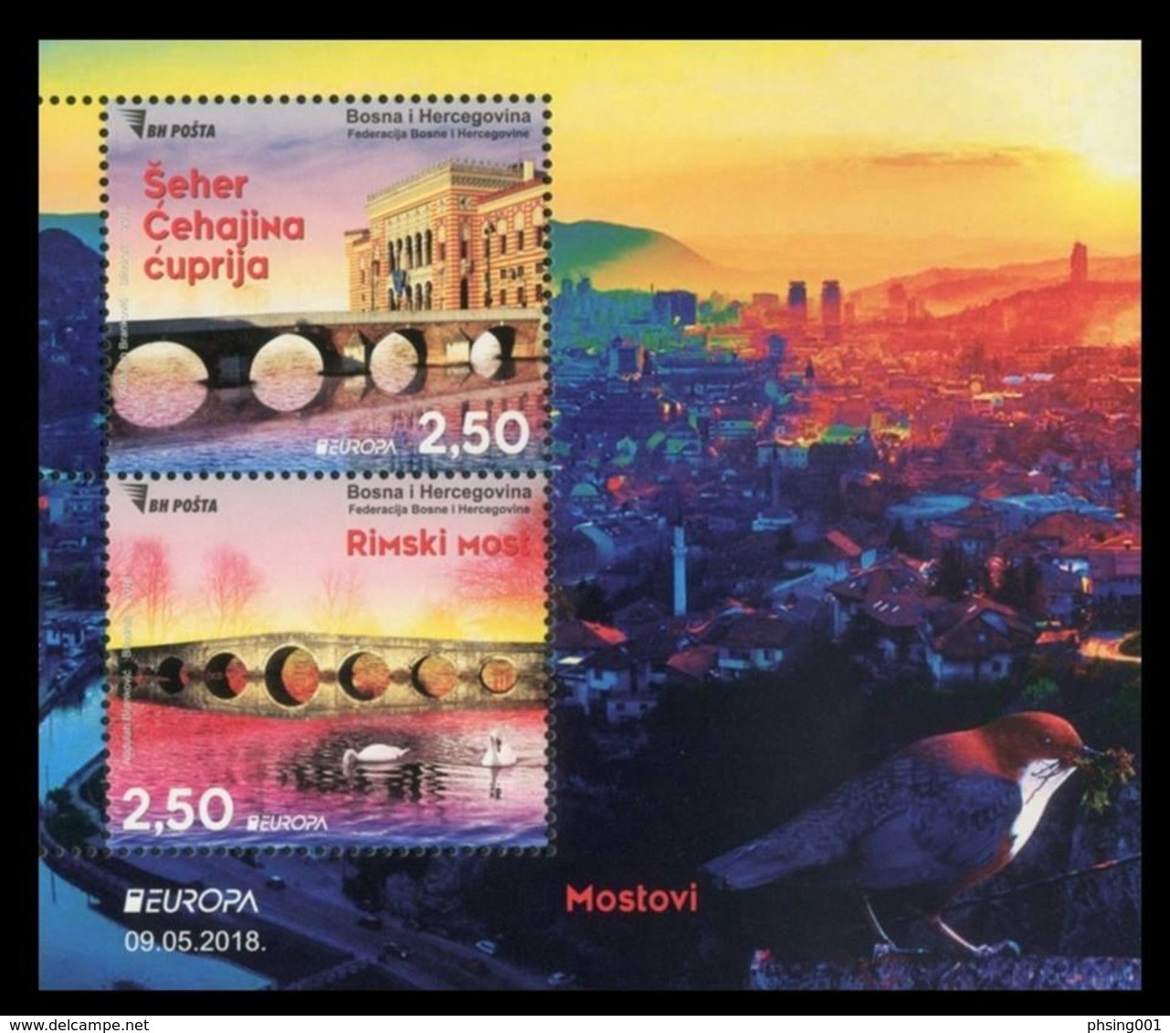 Bosnia And Herzegovina 2018 Europa CEPT, Bridges Bruecken Ponts Architecture, Swan, Block, Souvenir Sheet MNH - 2018