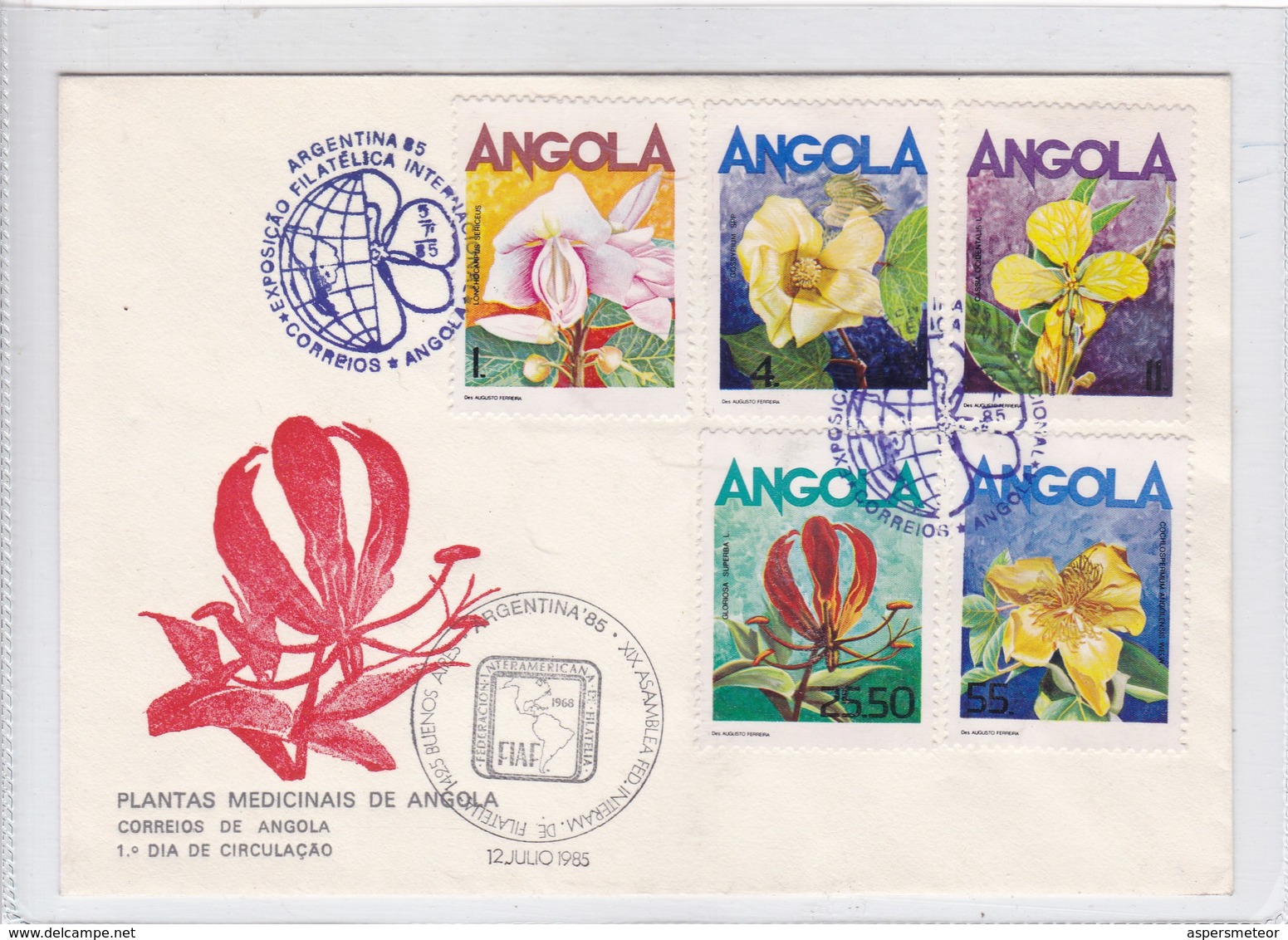 FDC. PLANTAS MEDICINAIS DE ANGOLA. EXPOSIÇAO FILATELIA INTERNACIONAL. ARGENTINA 1985. ANGOLA.-BLEUP - Angola