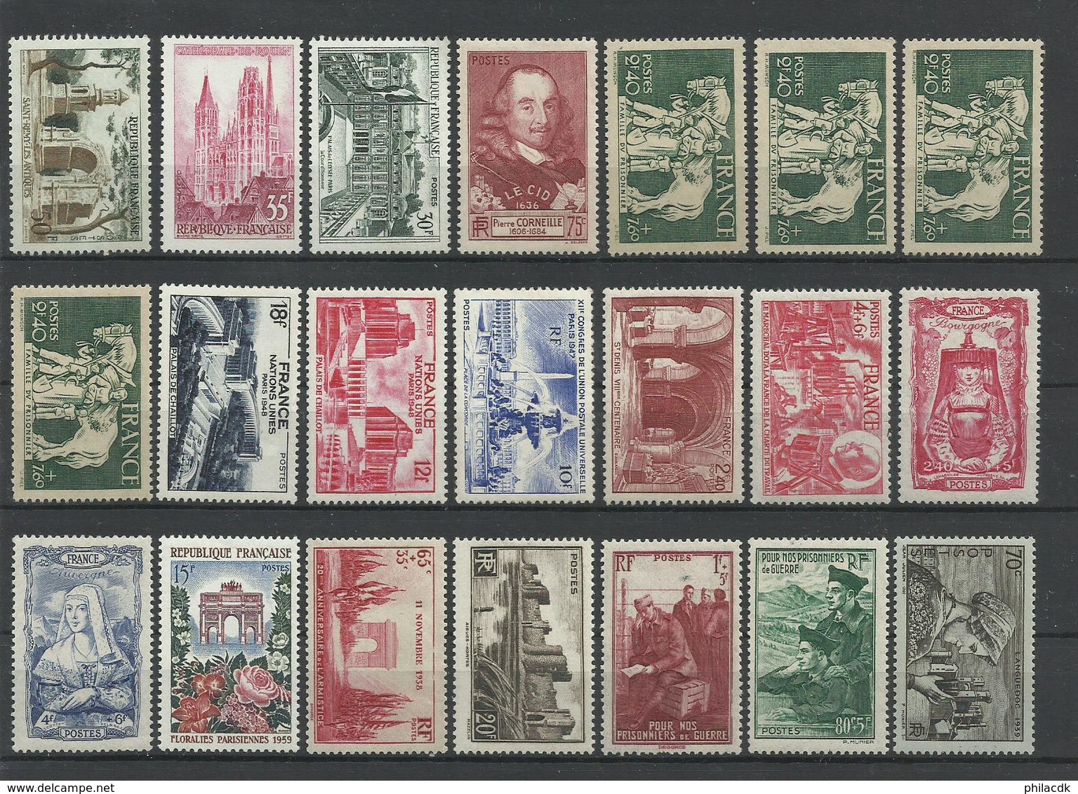 FRANCE - COLLECTION DE 213 TIMBRES NEUFS**/* SANS ET AVEC CHARNIERE ET NEUFS (*) SANS GOMME ET OBLITERES