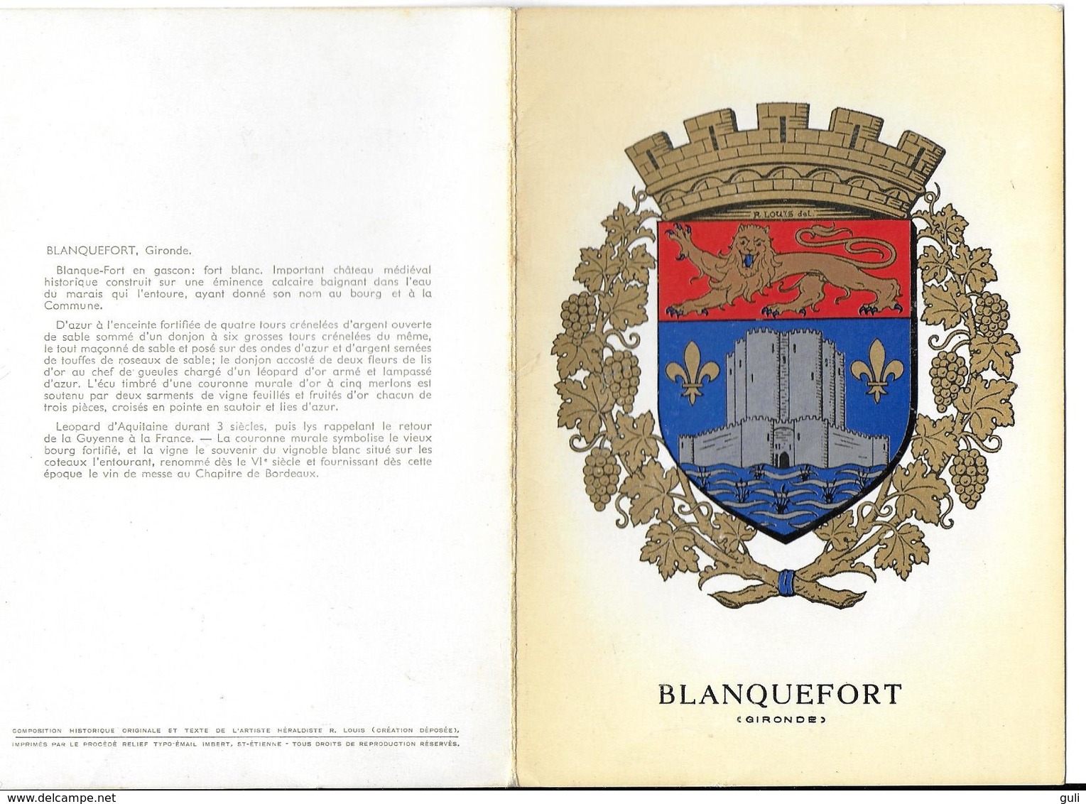 [33] Gironde > BLANQUEFORT  Carte D'INVITATION Pour Repas Des Anciens De La Commune 23 Janvier 1972 (blason) * PRIX FIXE - Blanquefort