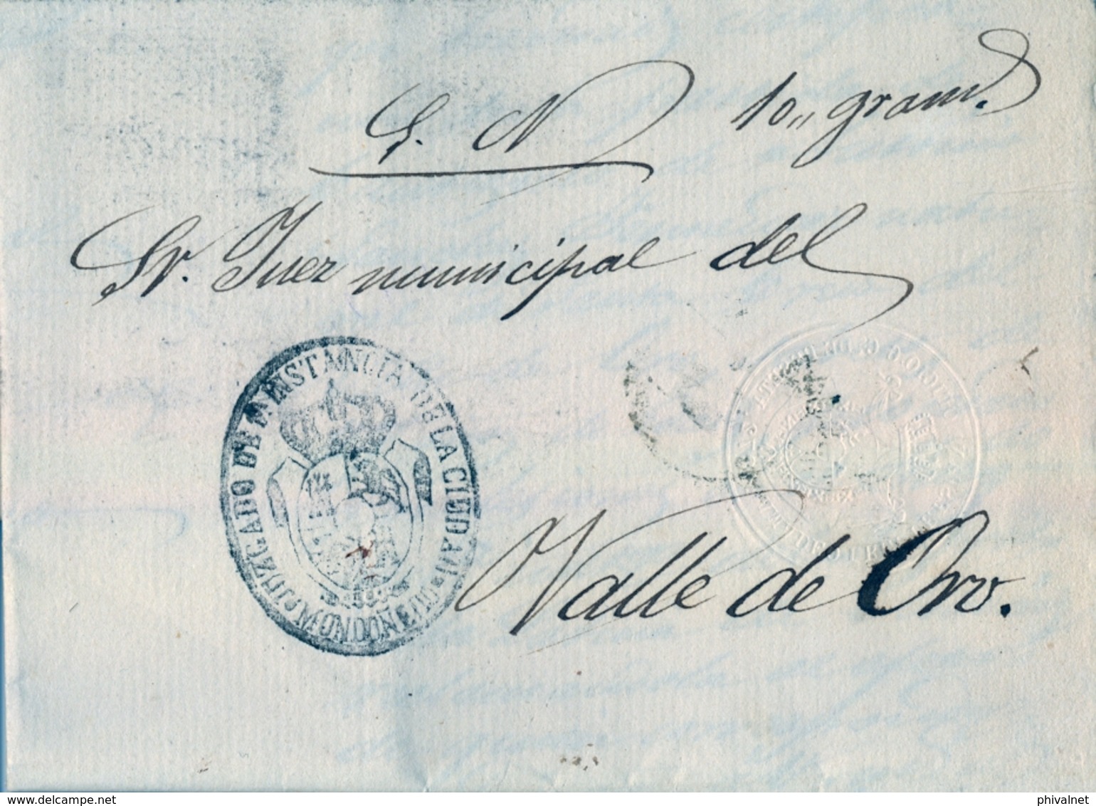 1872 , LUGO , CARTA CIRCULADA ENTRE MONDOÑEDO Y VALLE DE ORO , MARCA DEL JUZGADO DE 1ª INSTANCIA DE LA CIUDAD - Briefe U. Dokumente