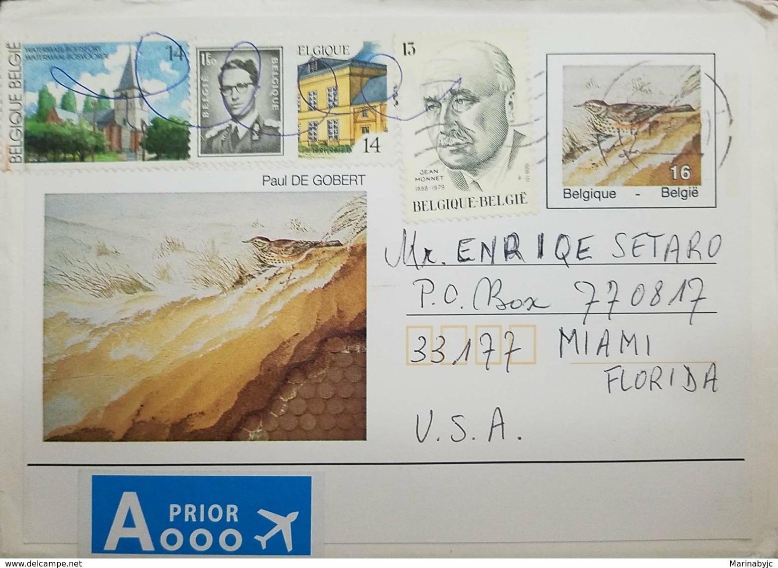 L) 1979 BELGIUM, BIRD, JEAN MONNET, ARCHITECTURE, PAUL DE GOBERT, PEOPLE, NATURE, CIRCULATED COVER FROM BELGIUM TO USA, - Other & Unclassified