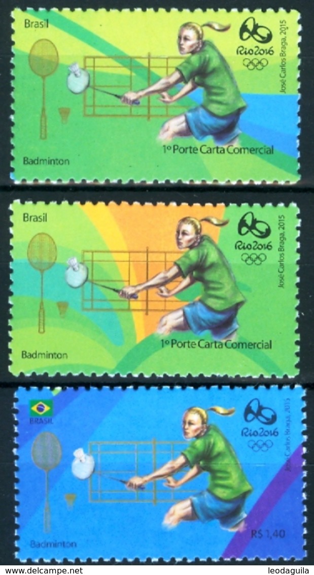 BRAZIL 2015  -   Olympic Games Rio 2016 -  Badminton  3v - Mint - Unused Stamps