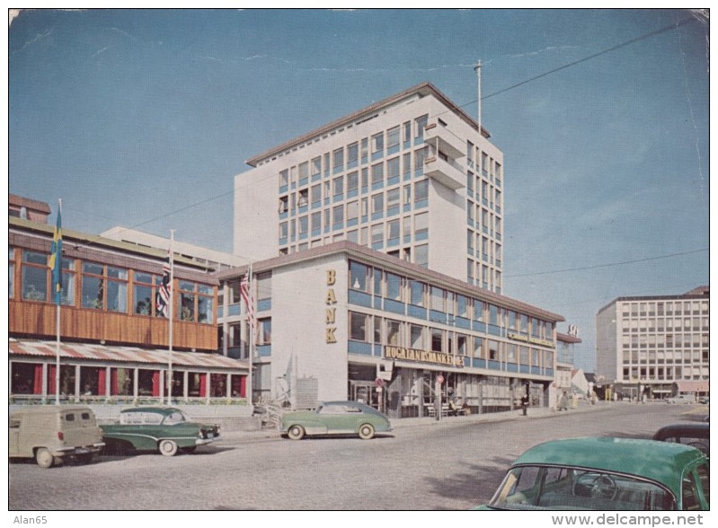 Stavanger Norway, Bank, Street Scene, Autos C1960s Vintage Postcard - Noorwegen