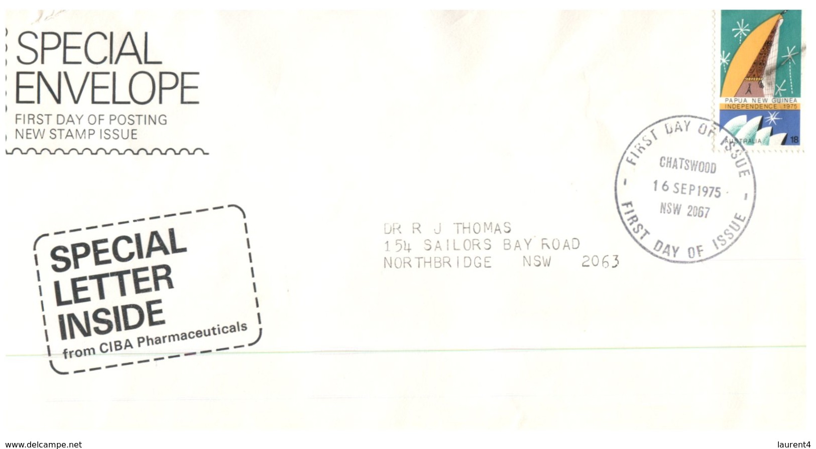 (654) Australia FDC Cover - 1975 - Papua New Guinea Independence (special CIBA Letter) - Omslagen Van Eerste Dagen (FDC)