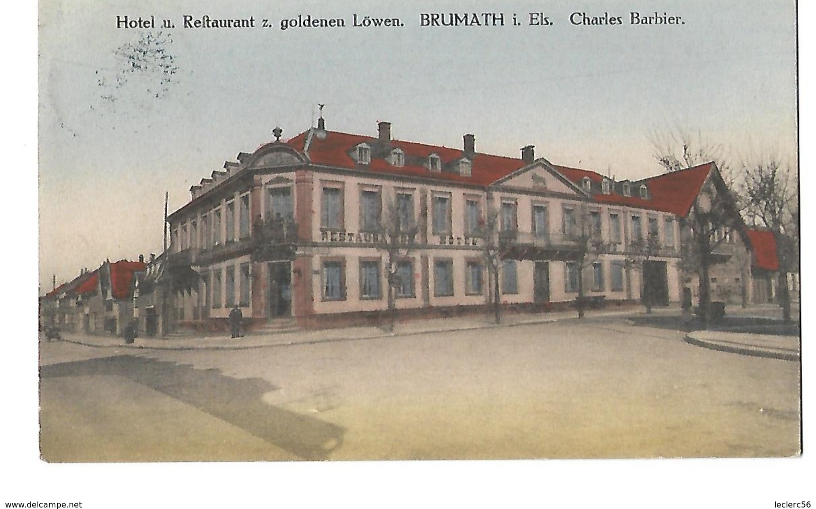 67 BRUMATH HOTEL RESTAURANT GOLDENEN LOWEN 1912 CPA 2 SCANS - Brumath