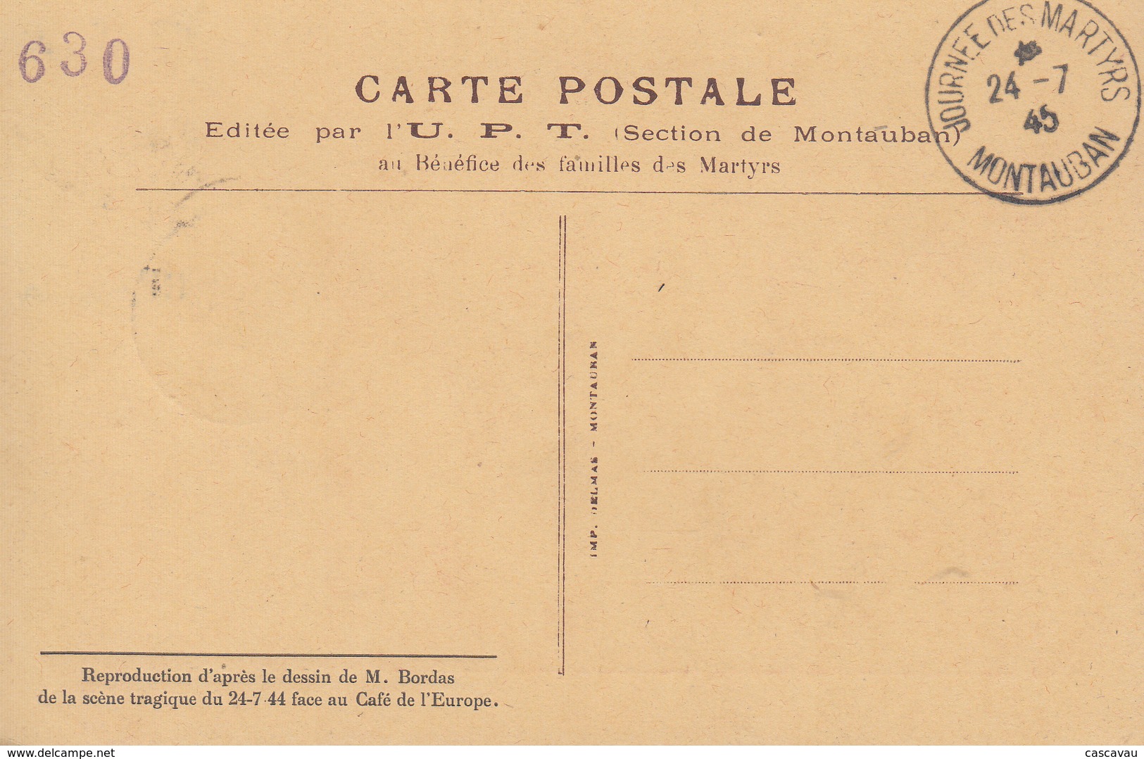 Carte  Journée  Des  Martyrs  De  MONTAUBAN   1945 - Guerre Mondiale (Seconde)