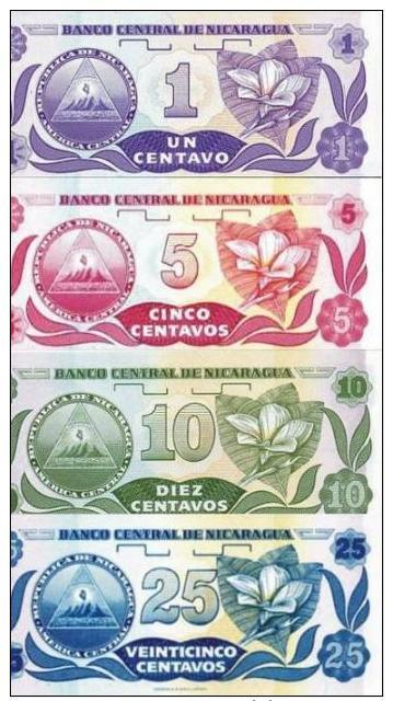 NICARAGUA Set Of 4 B/notes P167-170 1,5,10,25 Centavos  *UNC* - Nicaragua