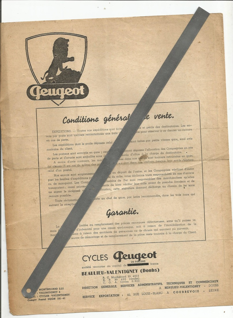 Doc Remorques Peugeot A Suspensions A Ressorts 1941 Cycles Peugeot - Autres & Non Classés