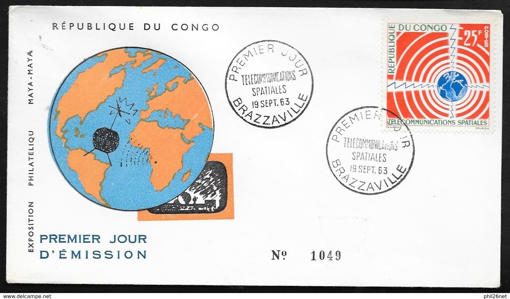 Congo   FDC  Lettre Illustrée Premier Jour Brazzaville Le 19/09/1963 Le N°154 Télécommunications Spatiales TB - FDC