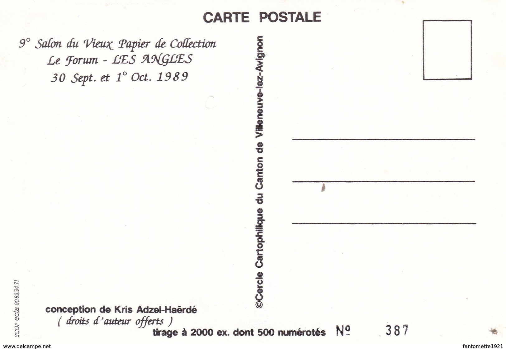 9EME SALON DU VIEUX PAPIER DE COLLECTION30/09/1989 N° 387/LES ANGLES (dil370) - Autres & Non Classés