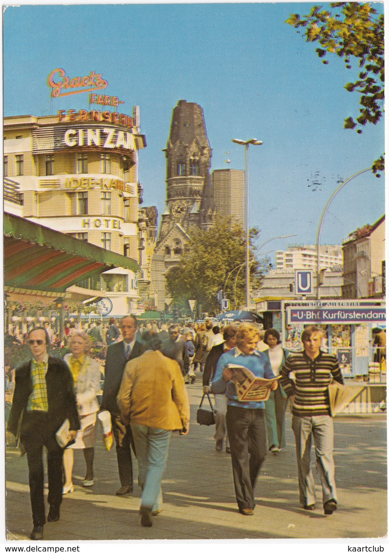 Berlin - Kurfürstendamm/Ecke Joachimstalerstr. - Gedächtniskirche - 'U-Bhf', 'Graetz'  & 'Cinzano' Neon - Mitte