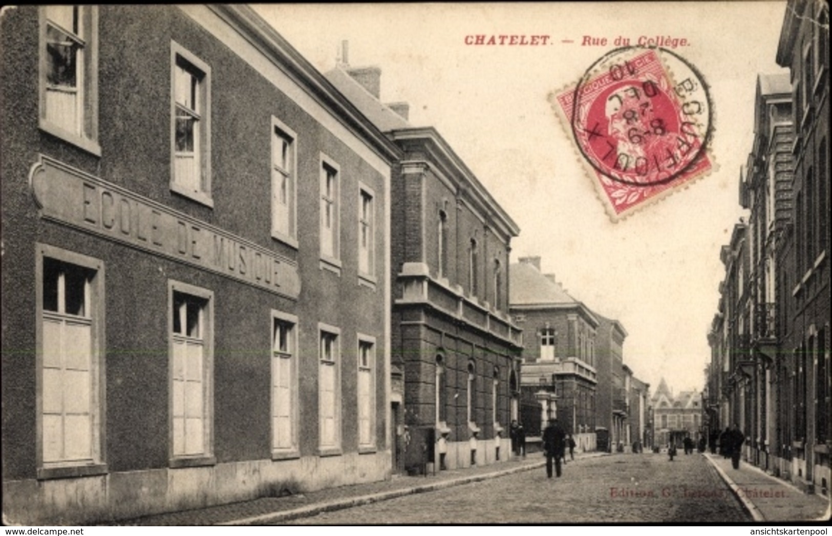 Cp Châtelet Wallonien Hennegau, Rue Du College, Ecole De Musique, Passanten - Autres & Non Classés