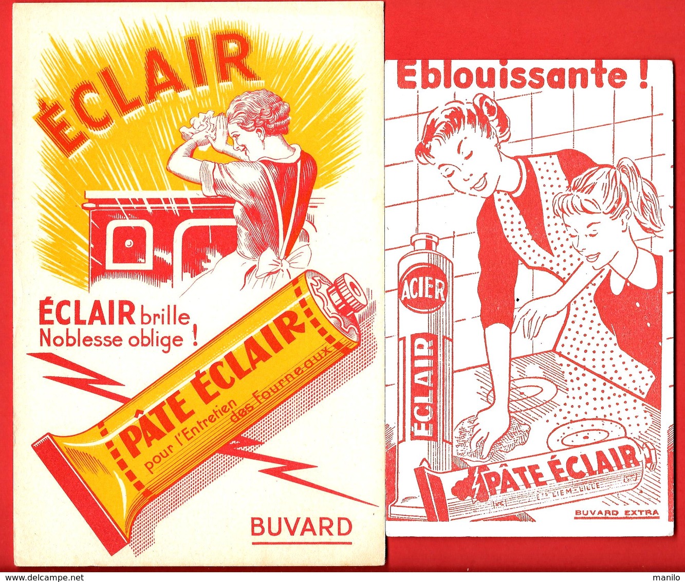 2 Buvards Anciens Illustrés -  Produits Ménagers : PATE ECLAIR Pour Entretien Des Fourneaux - ETS. LIEM à LILLE - Wash & Clean