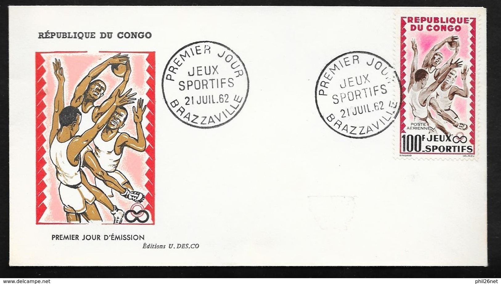 Congo  FDC  Lettre Illustrée Premier Jour Brazzaville Le 21/07/1962 Le Poste Aérienne N°7 Jeux Sportifs Basket - Ball TB - FDC