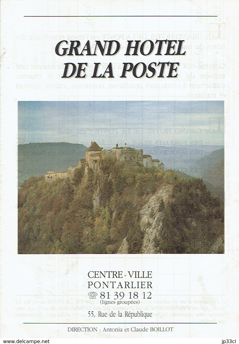 Ancienne Facture Du Grand Hôtel De La Poste (Antonia Et Claude Boillot) Pontarlier (11/8/1991) - Deportes & Turismo